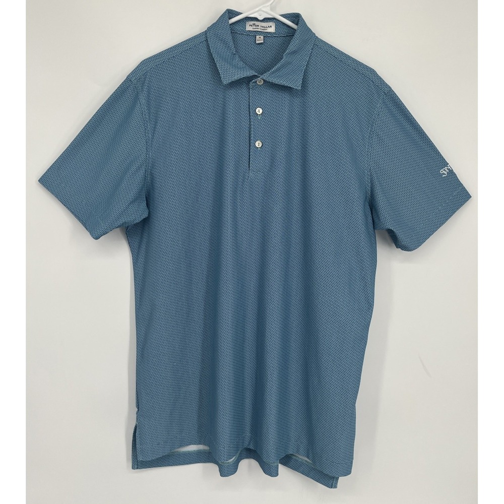 Peter Millar Summer Comfort Men's Polo Shirt M Blue Geometric Short Sleeve
